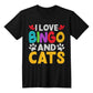 I Love Bingo And Cats (BLACK) - Bella + Canvas 3001 Unisex T-Shirt Front Print - Gift for Her