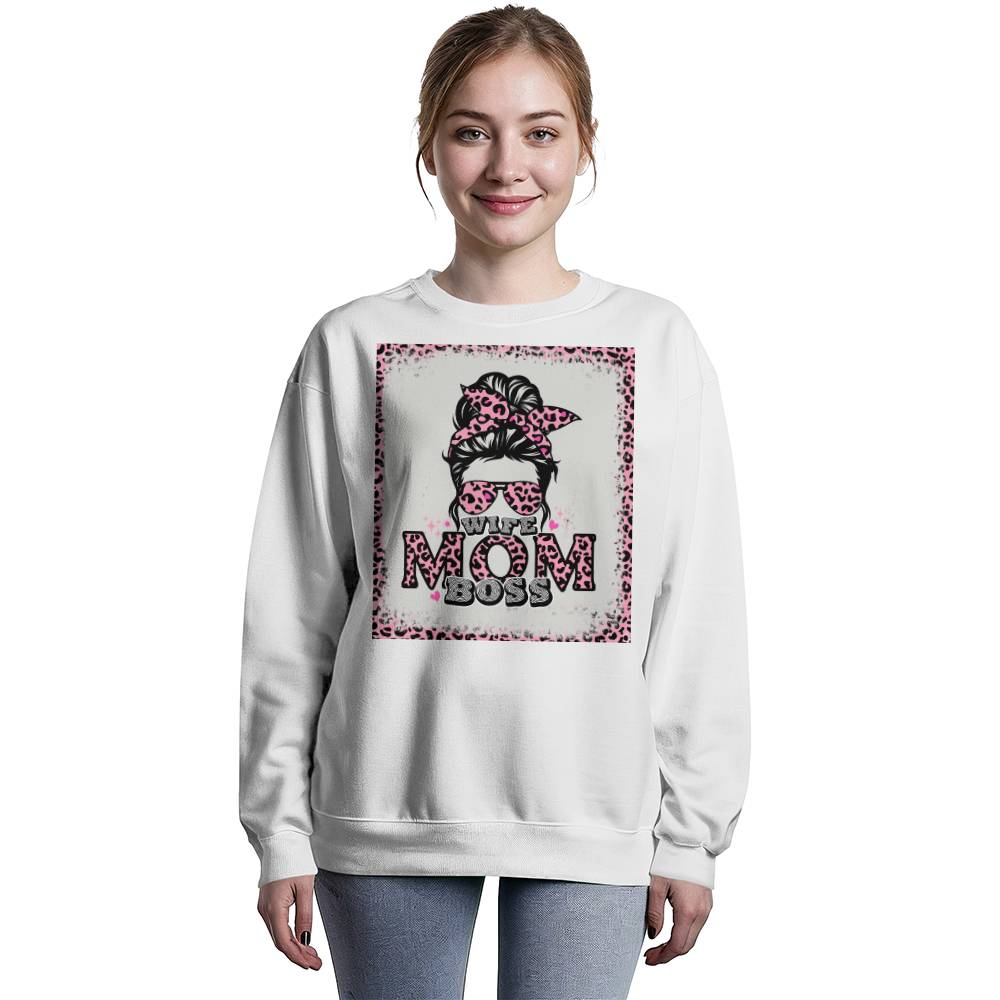 Wife, Mom, Boss - Bella + Canvas 3945 Unisex Crewneck Sweatshirt Front Print - Gift for Mom