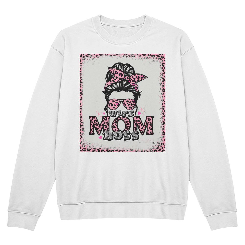 Wife, Mom, Boss - Bella + Canvas 3945 Unisex Crewneck Sweatshirt Front Print - Gift for Mom