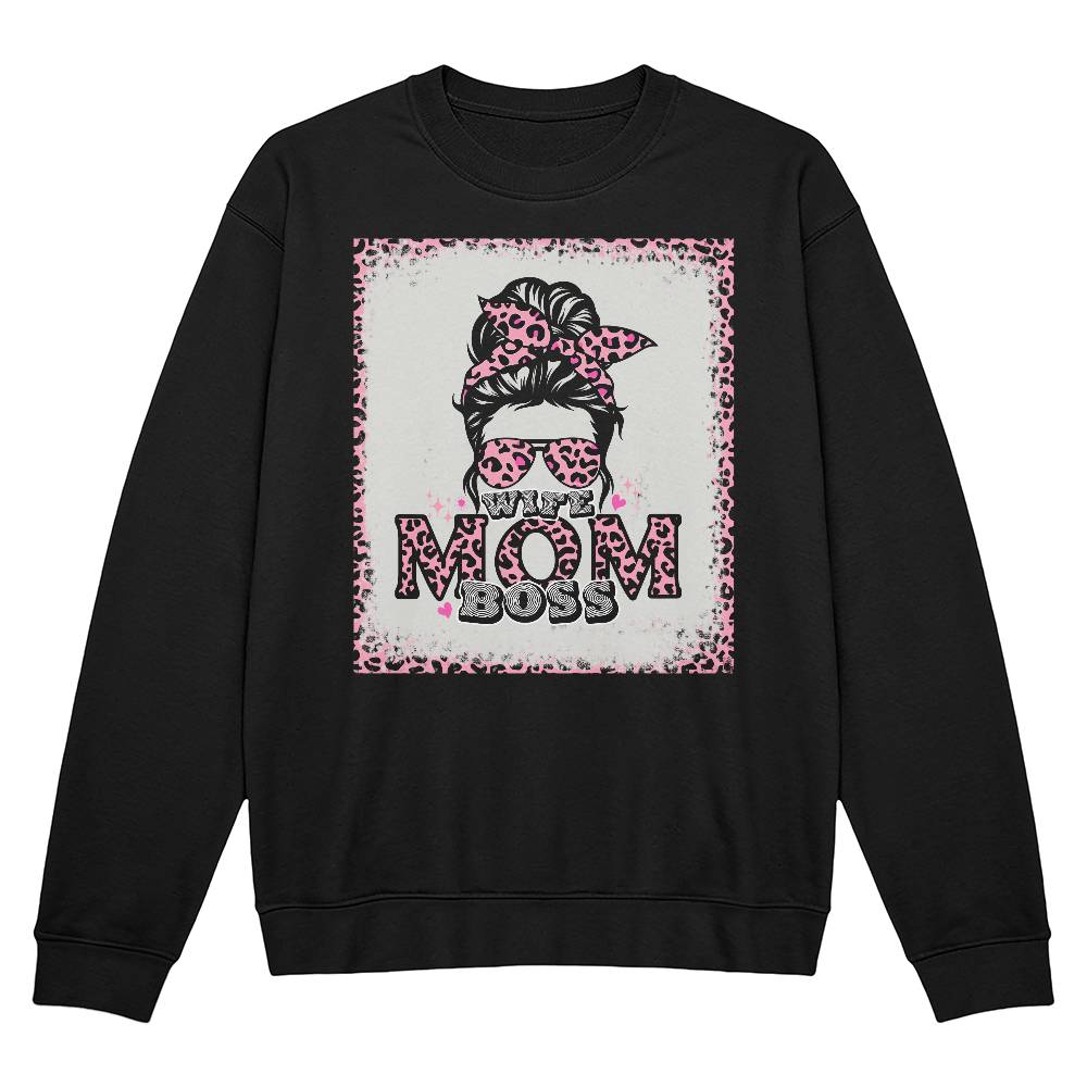 Wife, Mom, Boss - Bella + Canvas 3945 Unisex Crewneck Sweatshirt Front Print - Gift for Mom