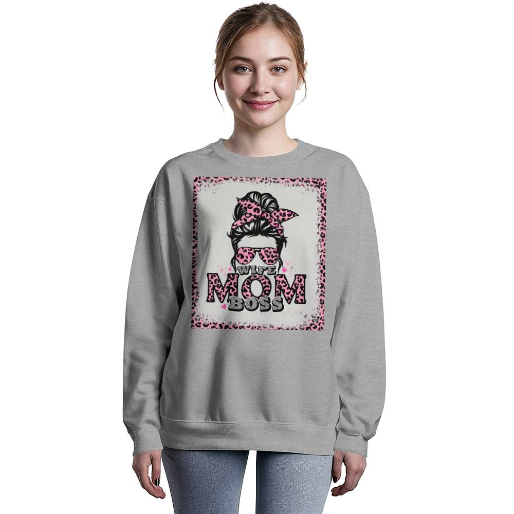 Wife, Mom, Boss - Bella + Canvas 3945 Unisex Crewneck Sweatshirt Front Print - Gift for Mom