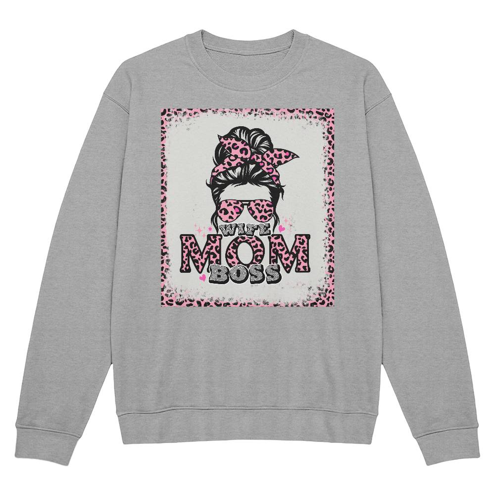 Wife, Mom, Boss - Bella + Canvas 3945 Unisex Crewneck Sweatshirt Front Print - Gift for Mom