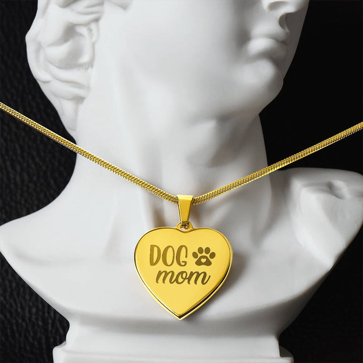Dog Mom Engraved Heart Necklace – Gift for Mom