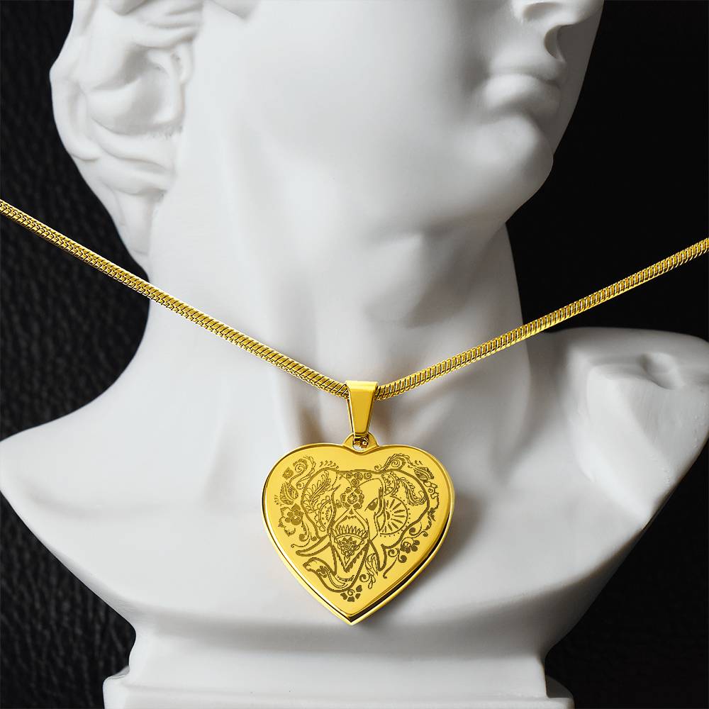 Elephant Head - Engraved Heart Necklace - Gift for Her