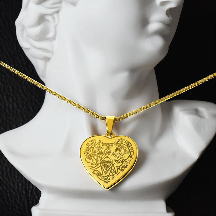 Elephant Head – Engraved Heart Necklace – Gift for Her