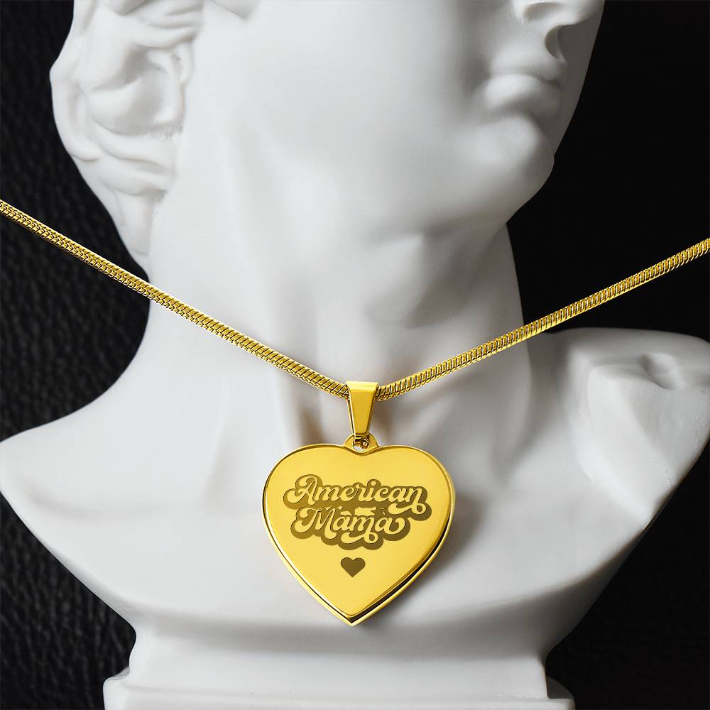 American Mama – Engraved Heart Necklace – Gift for Mom