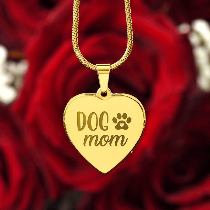 Dog Mom Engraved Heart Necklace – Gift for Mom