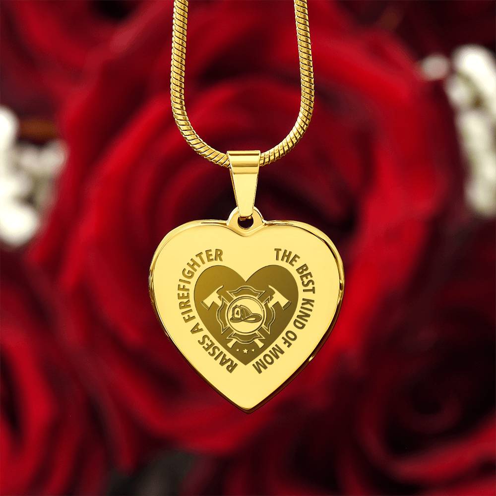 The Best Kind Of Mom Raises a Firefighter Engraved Heart Necklace – Gift for Mom