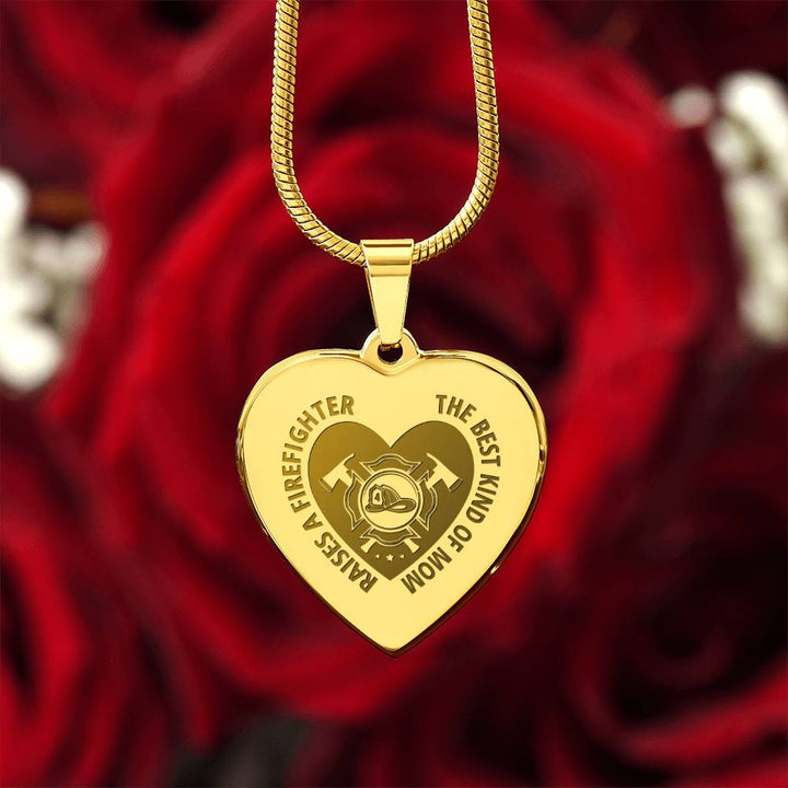 The Best Kind Of Mom Raises a Firefighter Engraved Heart Necklace – Gift for Mom