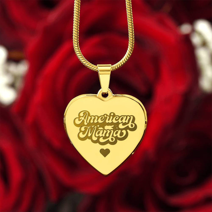 American Mama – Engraved Heart Necklace – Gift for Mom