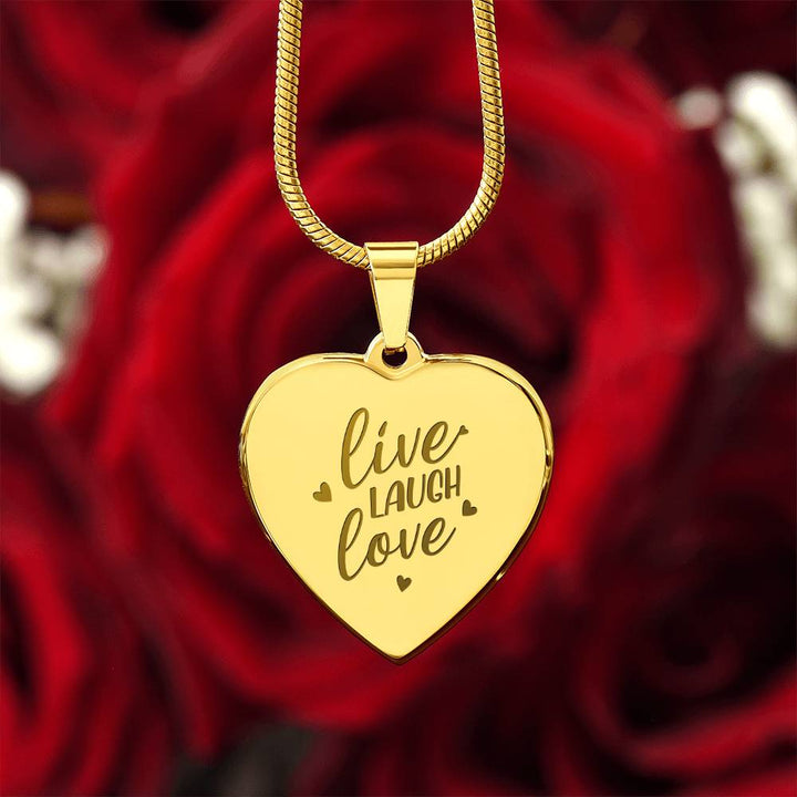 Live Laugh Love – Engraved Heart Necklace – Gift for Her