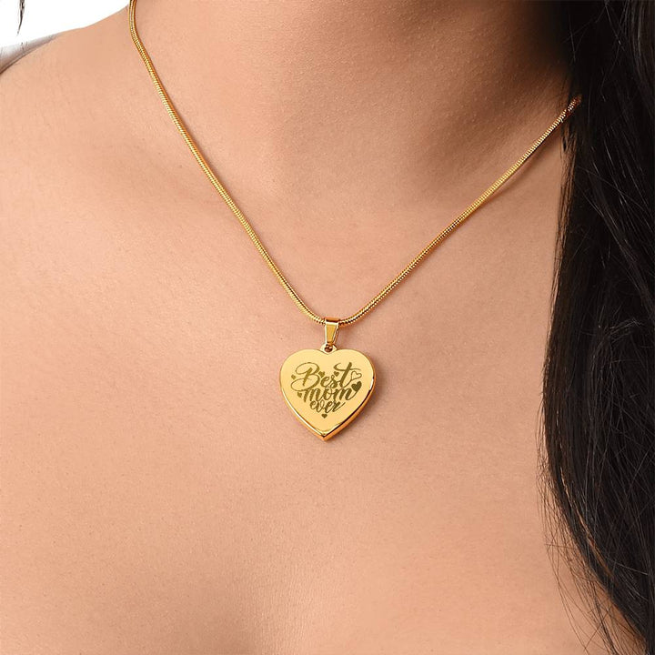 Best Mom Ever – Engraved Heart Necklace – Gift for Mom