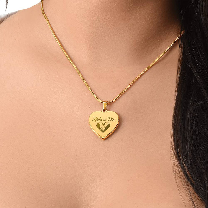 Ride Or Die Engraved Heart Necklace – Gift for Her