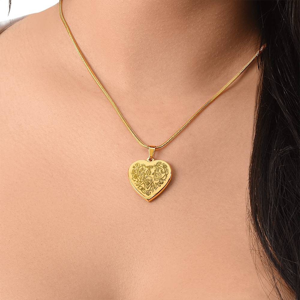 Elephant Head - Engraved Heart Necklace - Gift for Her