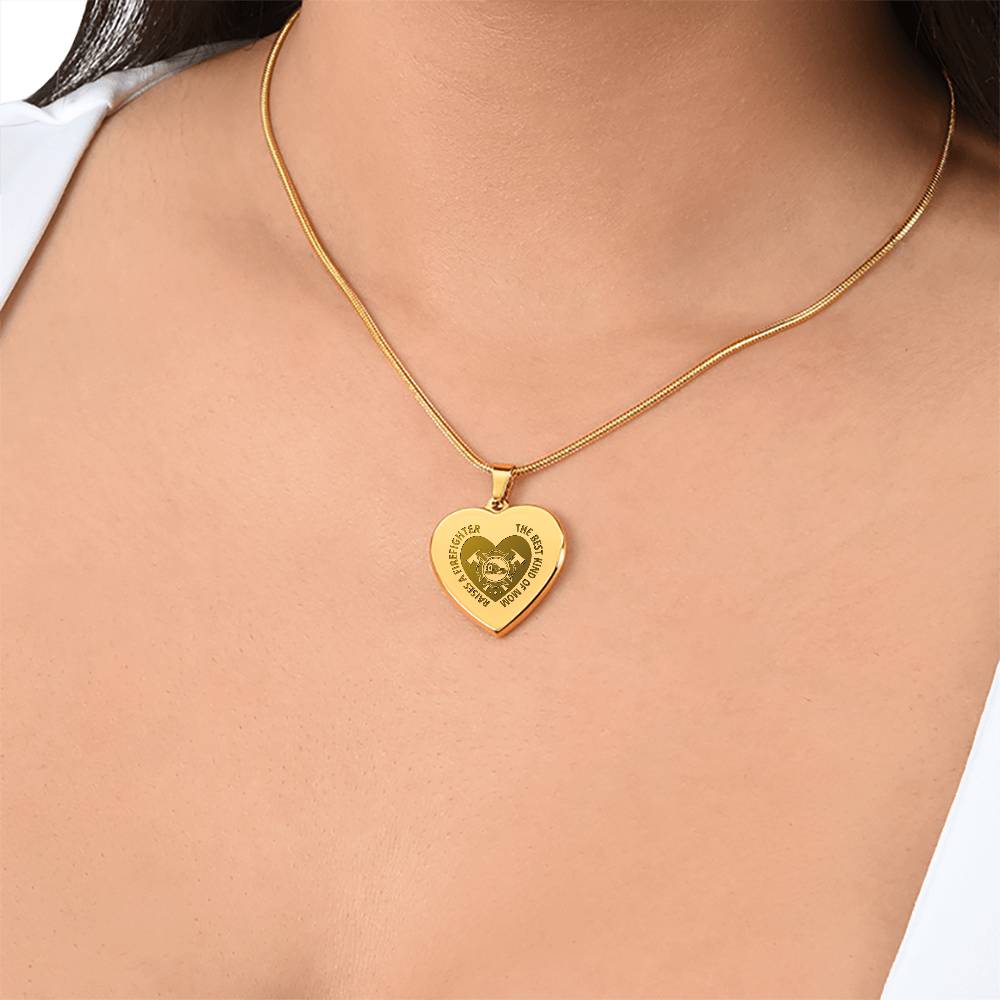 The Best Kind Of Mom Raises a Firefighter Engraved Heart Necklace – Gift for Mom
