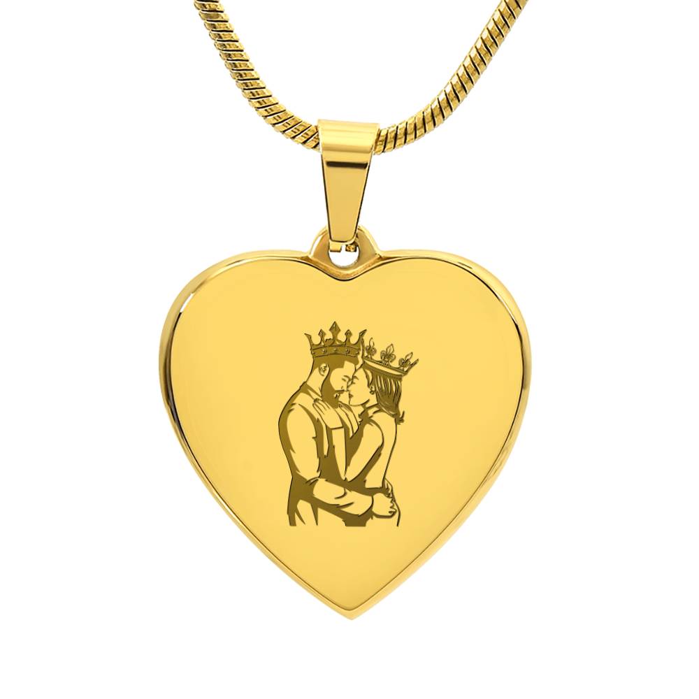 Couple King Queen – Engraved Heart Necklace – Gift for Her - Gift for Him