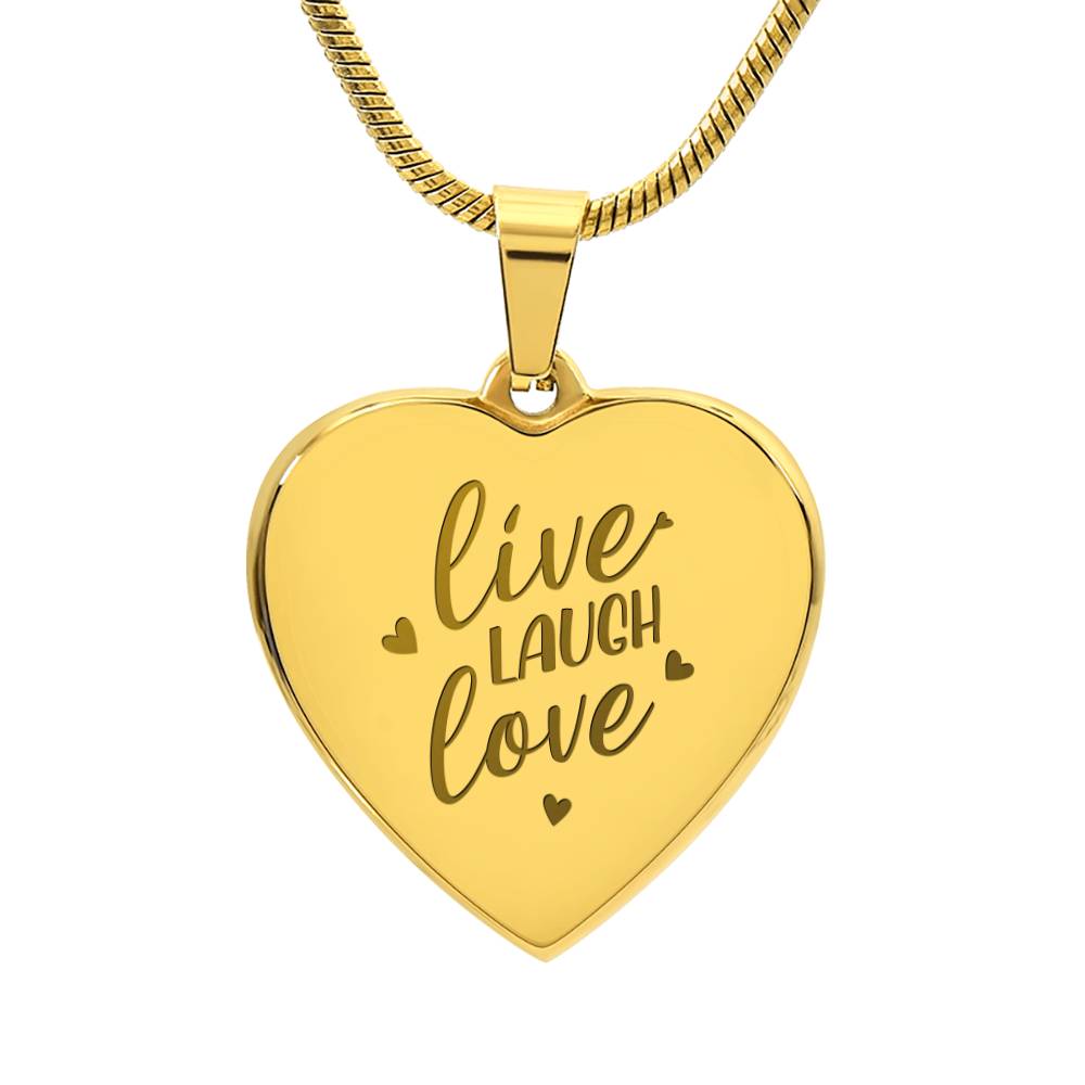 Live Laugh Love – Engraved Heart Necklace – Gift for Her
