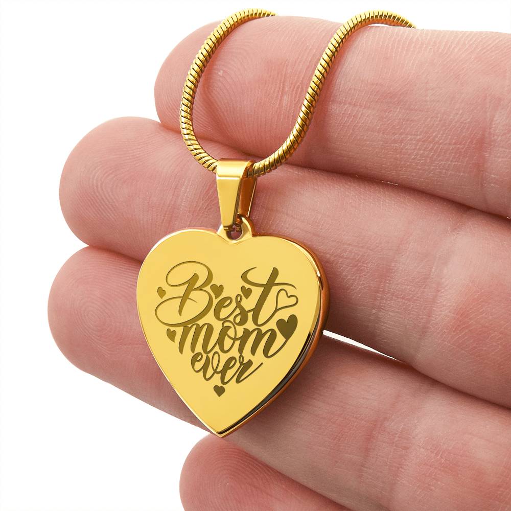 Best Mom Ever – Engraved Heart Necklace – Gift for Mom