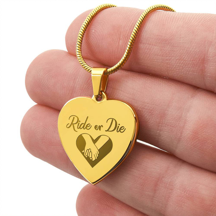 Ride Or Die Engraved Heart Necklace – Gift for Her