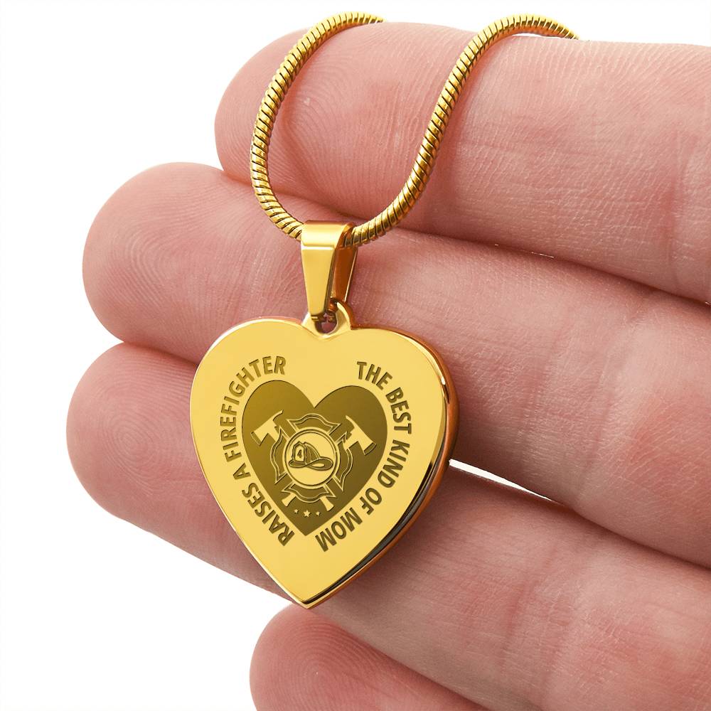 The Best Kind Of Mom Raises a Firefighter Engraved Heart Necklace – Gift for Mom