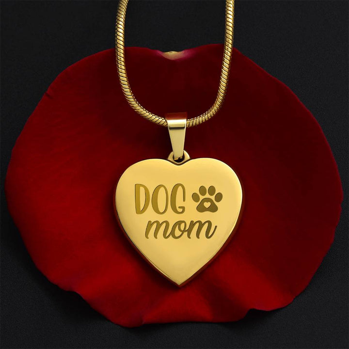 Dog Mom Engraved Heart Necklace – Gift for Mom