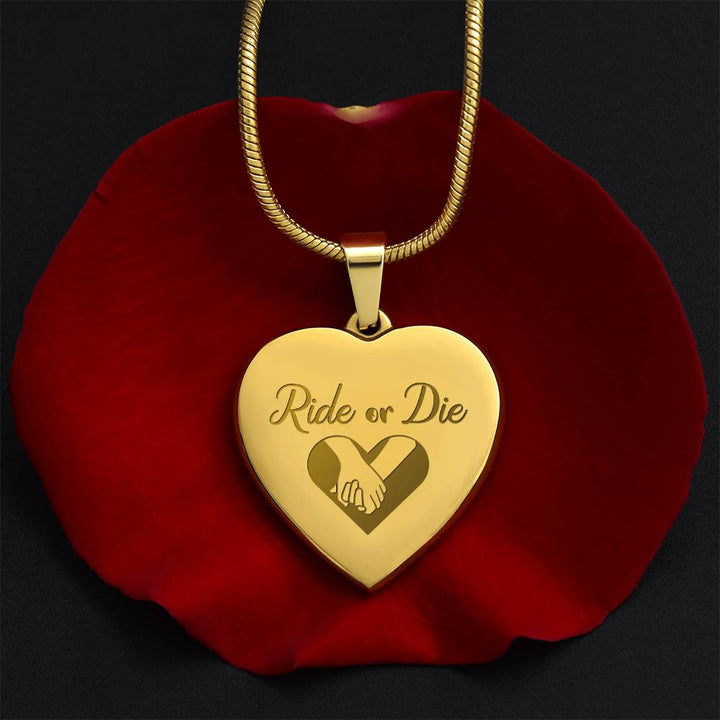 Ride Or Die Engraved Heart Necklace – Gift for Her