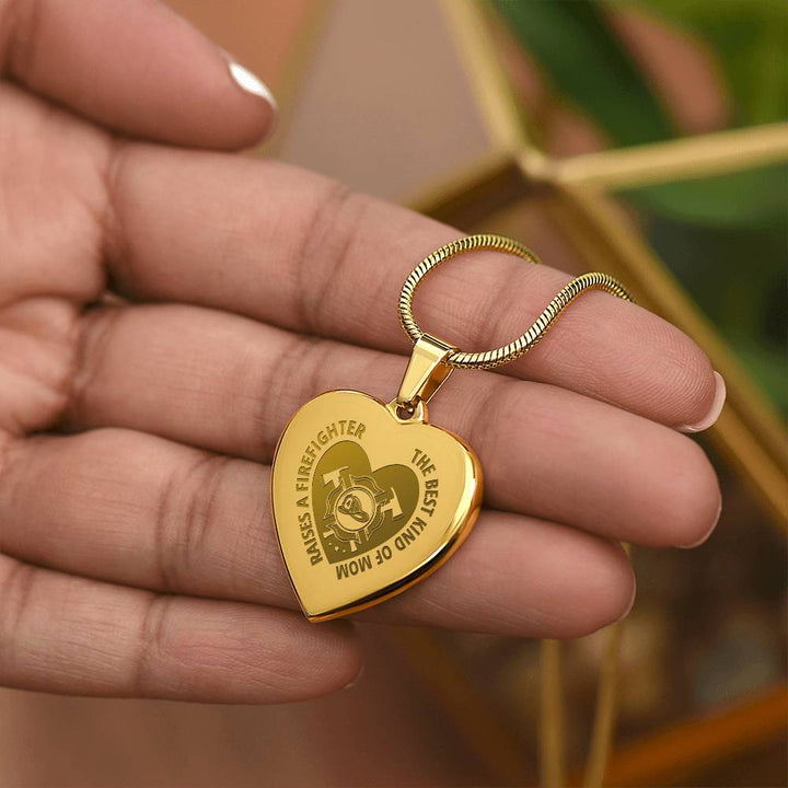 The Best Kind Of Mom Raises a Firefighter Engraved Heart Necklace – Gift for Mom