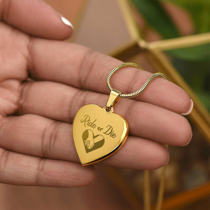 Ride Or Die Engraved Heart Necklace – Gift for Her