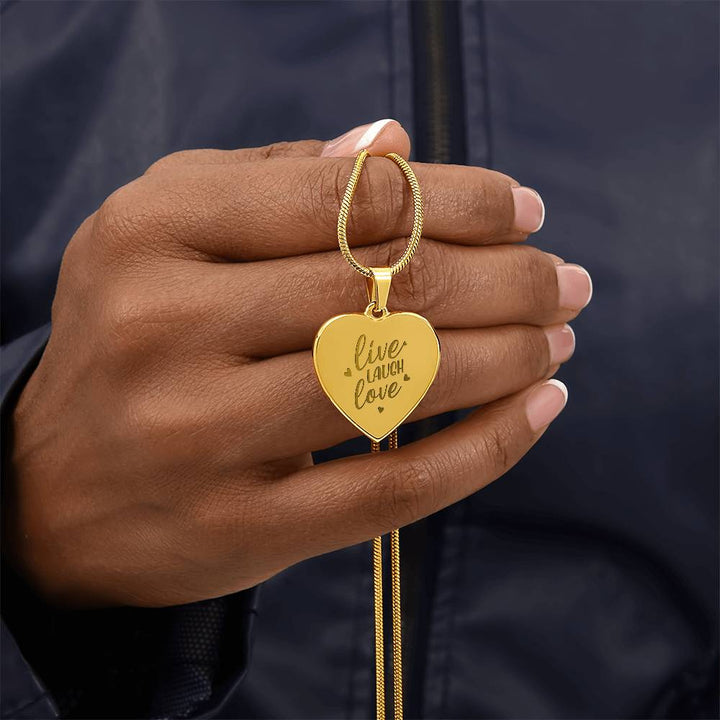 Live Laugh Love – Engraved Heart Necklace – Gift for Her