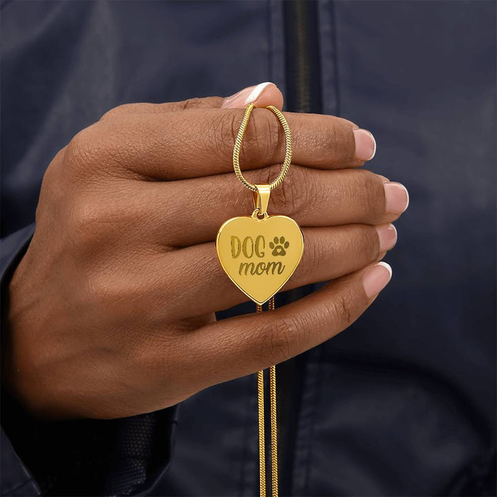 Dog Mom Engraved Heart Necklace – Gift for Mom