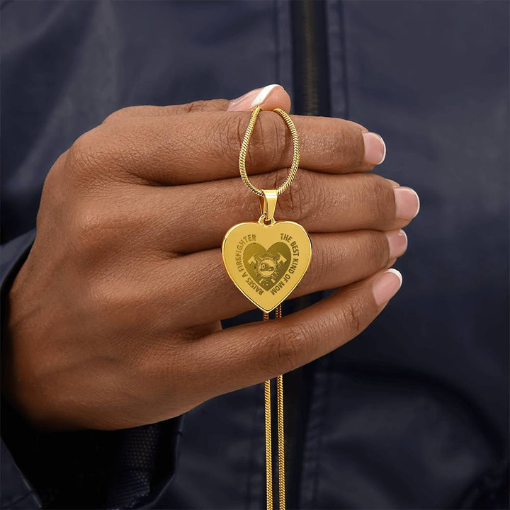 The Best Kind Of Mom Raises a Firefighter Engraved Heart Necklace – Gift for Mom