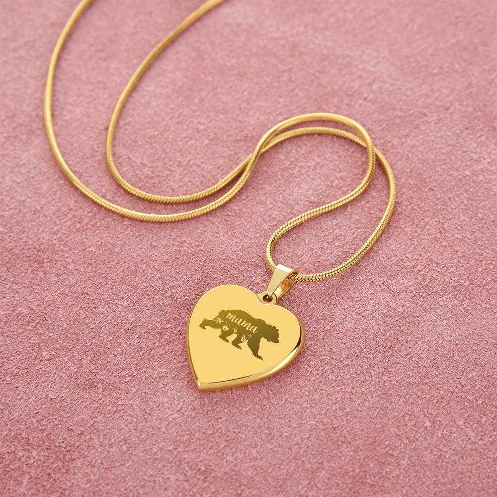 Mama Bear – Engraved Heart Necklace – Gift for Mom