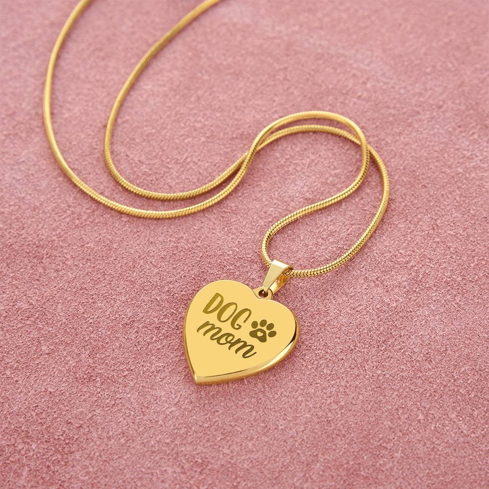 Dog Mom Engraved Heart Necklace – Gift for Mom