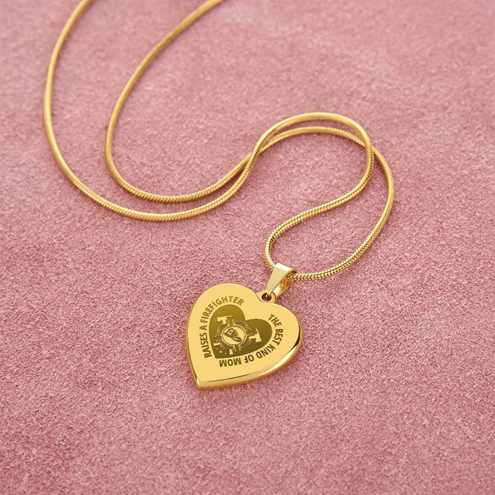 The Best Kind Of Mom Raises a Firefighter Engraved Heart Necklace – Gift for Mom