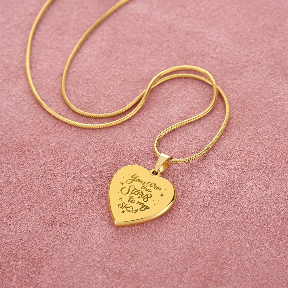 You Are The Stars To My Sky – Engraved Heart Necklace – Gift for Her