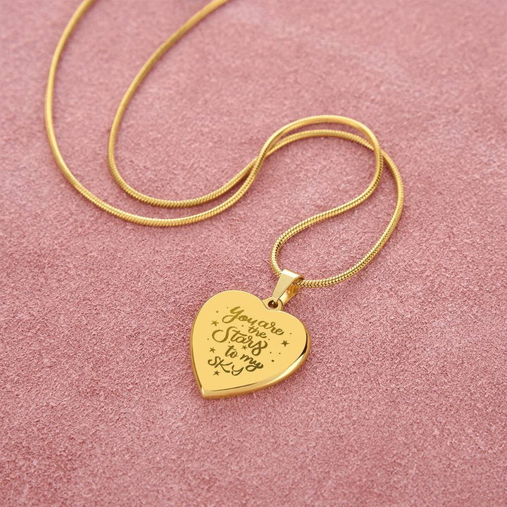 You Are The Stars To My Sky – Engraved Heart Necklace – Gift for Her