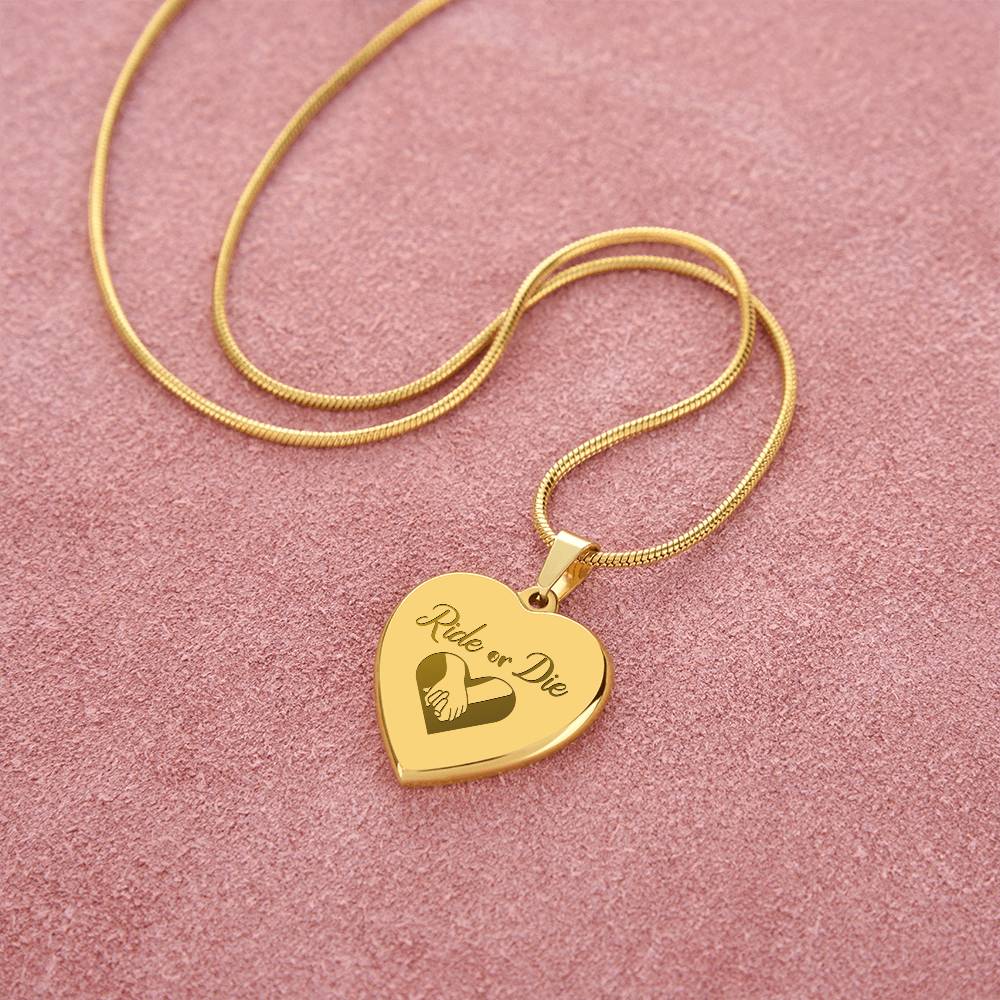 Ride Or Die Engraved Heart Necklace – Gift for Her