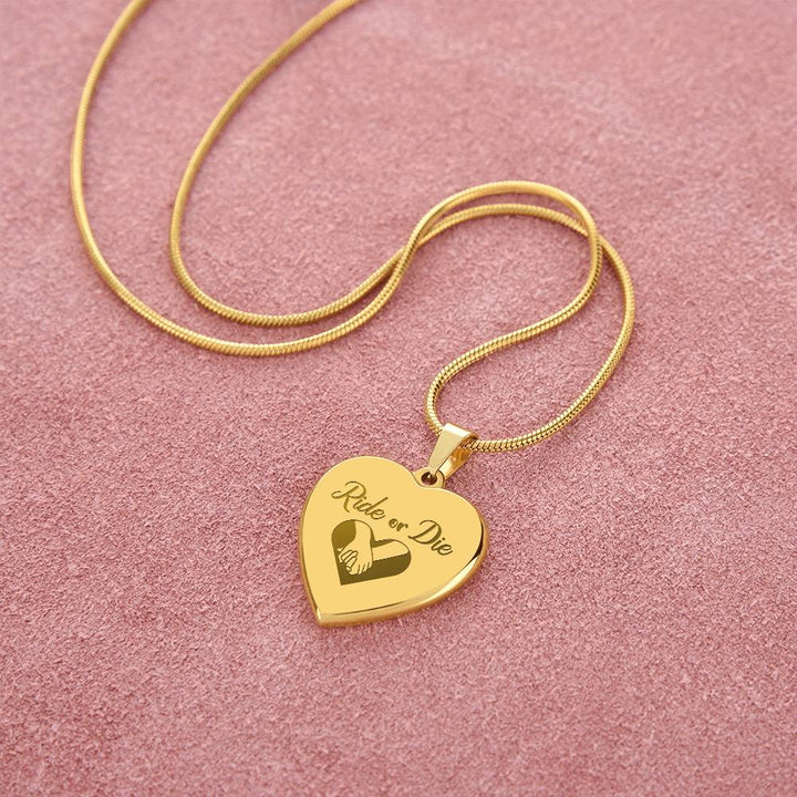 Ride Or Die Engraved Heart Necklace – Gift for Her