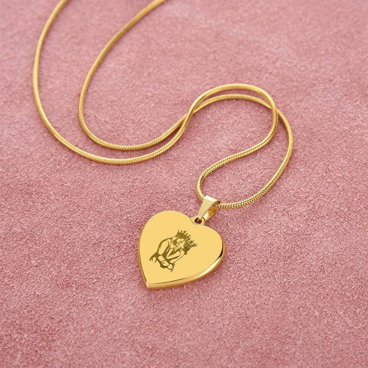 Couple King Queen – Engraved Heart Necklace – Gift for Her - Gift for Him