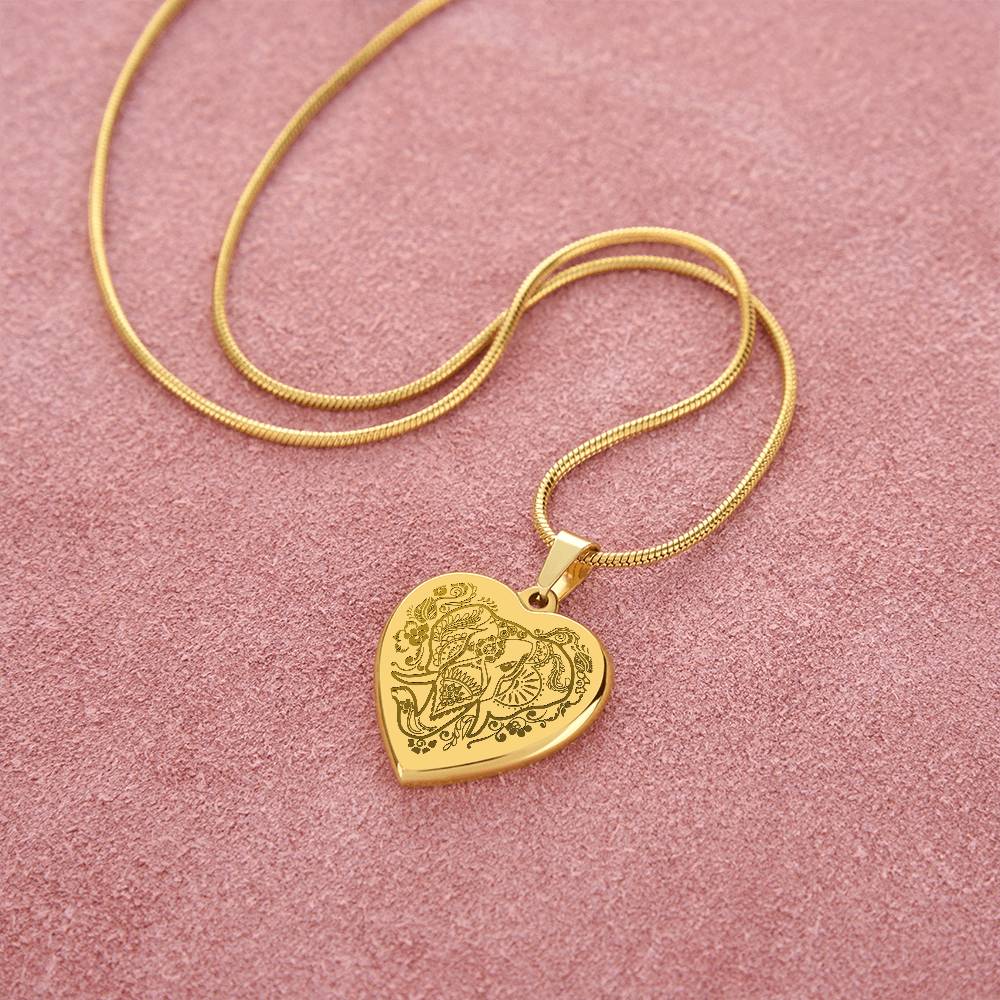 Elephant Head - Engraved Heart Necklace - Gift for Her