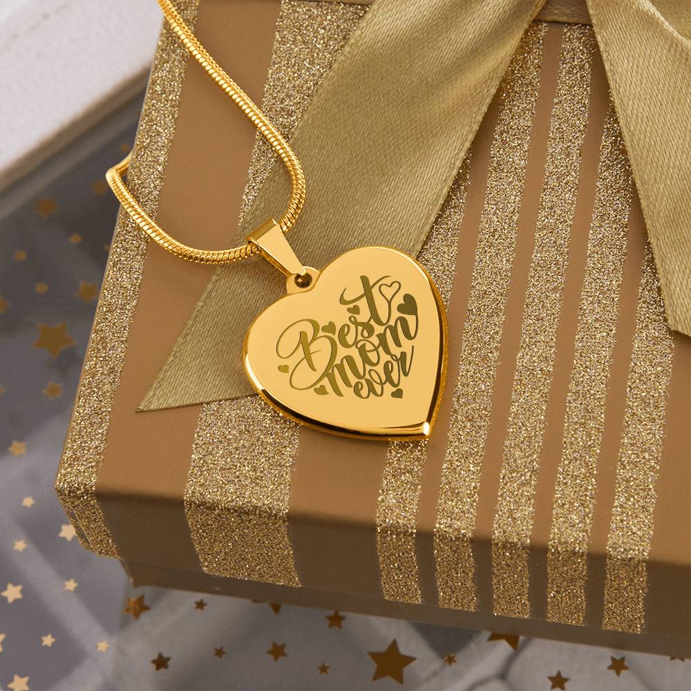 Best Mom Ever – Engraved Heart Necklace – Gift for Mom