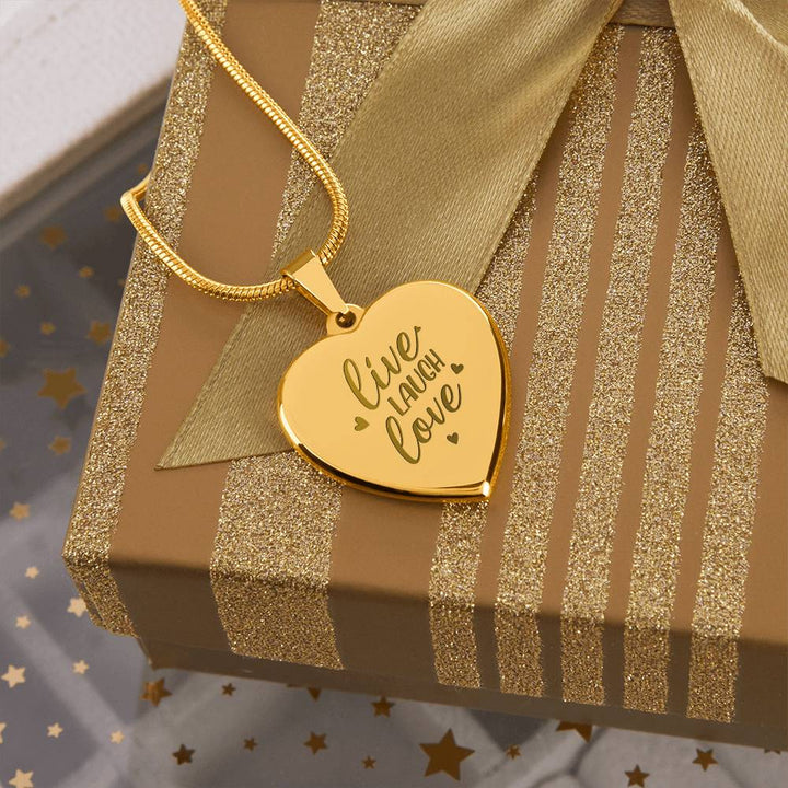 Live Laugh Love – Engraved Heart Necklace – Gift for Her
