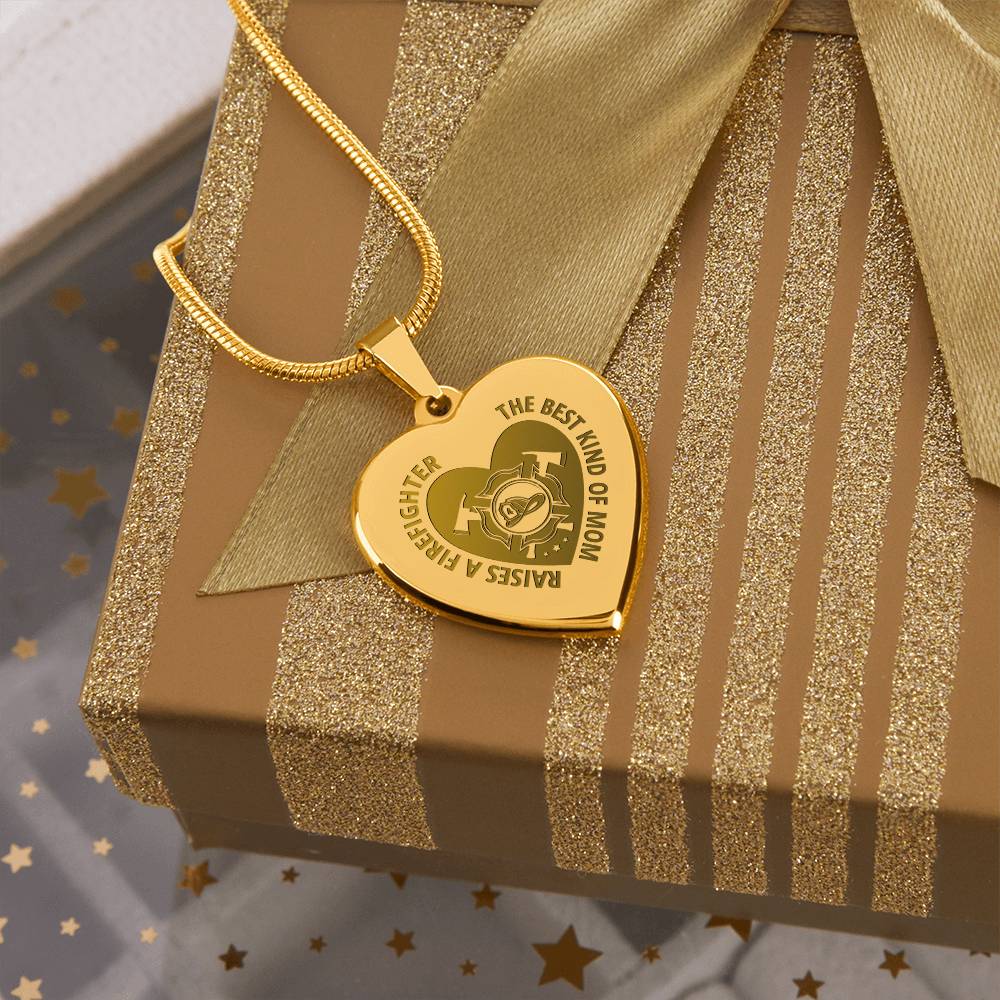 The Best Kind Of Mom Raises a Firefighter Engraved Heart Necklace – Gift for Mom