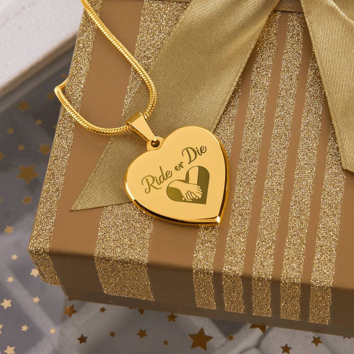 Ride Or Die Engraved Heart Necklace – Gift for Her