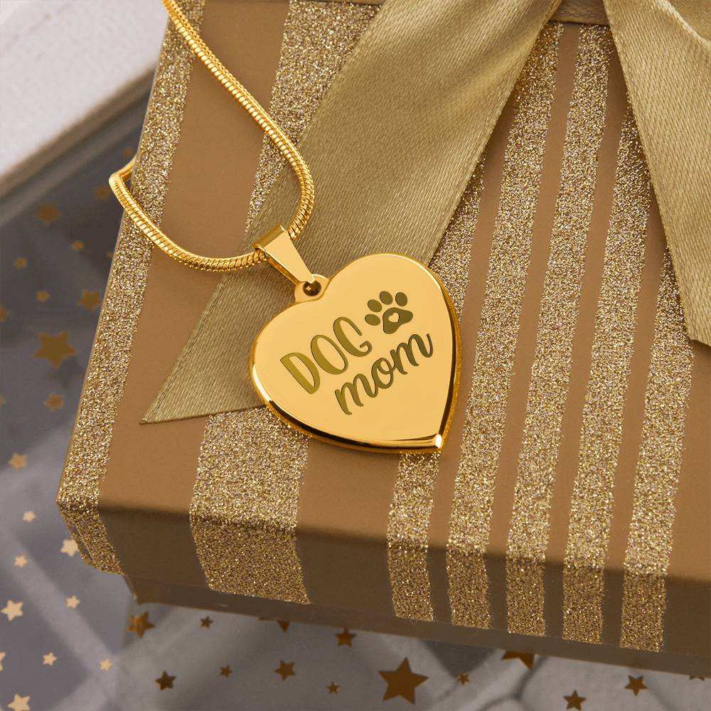 Dog Mom Engraved Heart Necklace – Gift for Mom