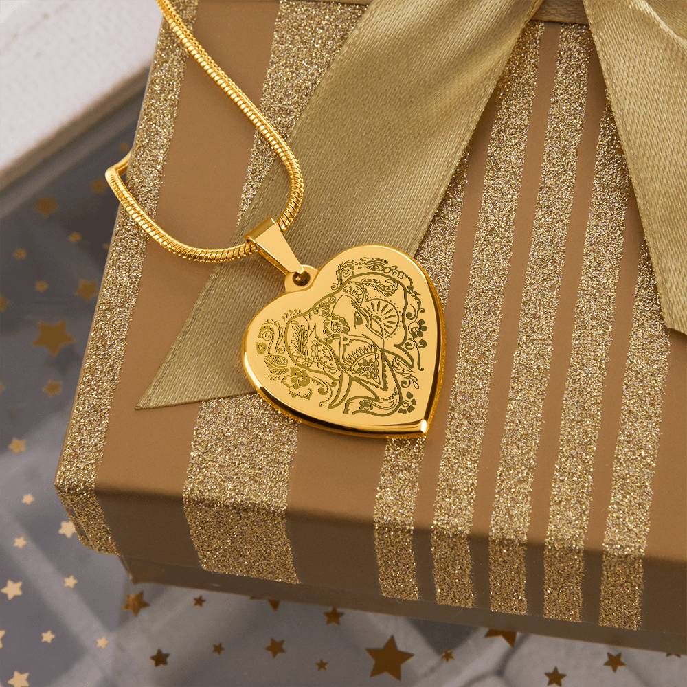 Elephant Head - Engraved Heart Necklace - Gift for Her