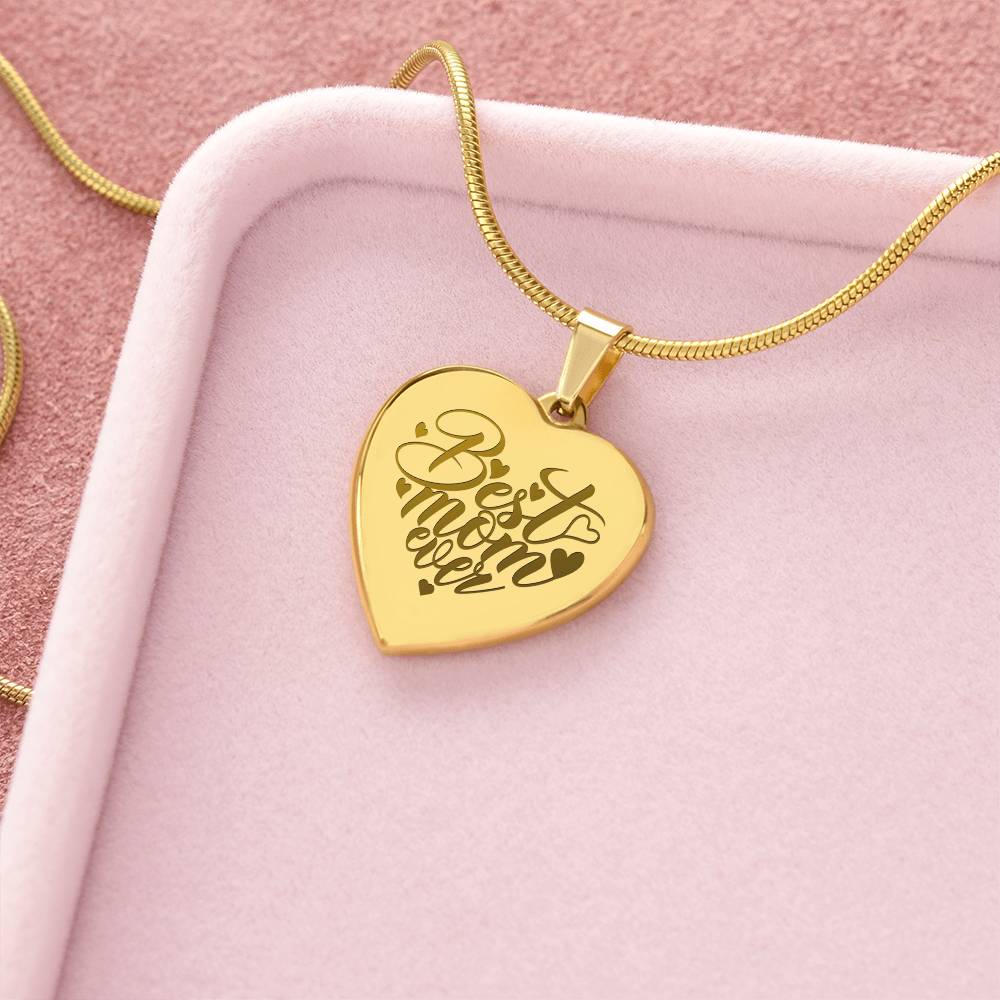 Best Mom Ever – Engraved Heart Necklace – Gift for Mom