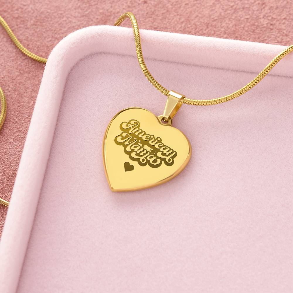 American Mama – Engraved Heart Necklace – Gift for Mom