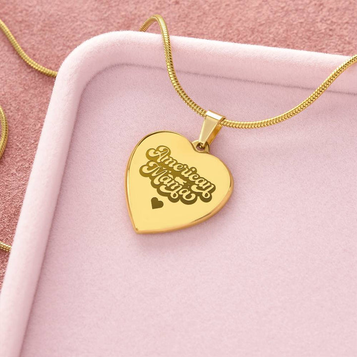 American Mama – Engraved Heart Necklace – Gift for Mom