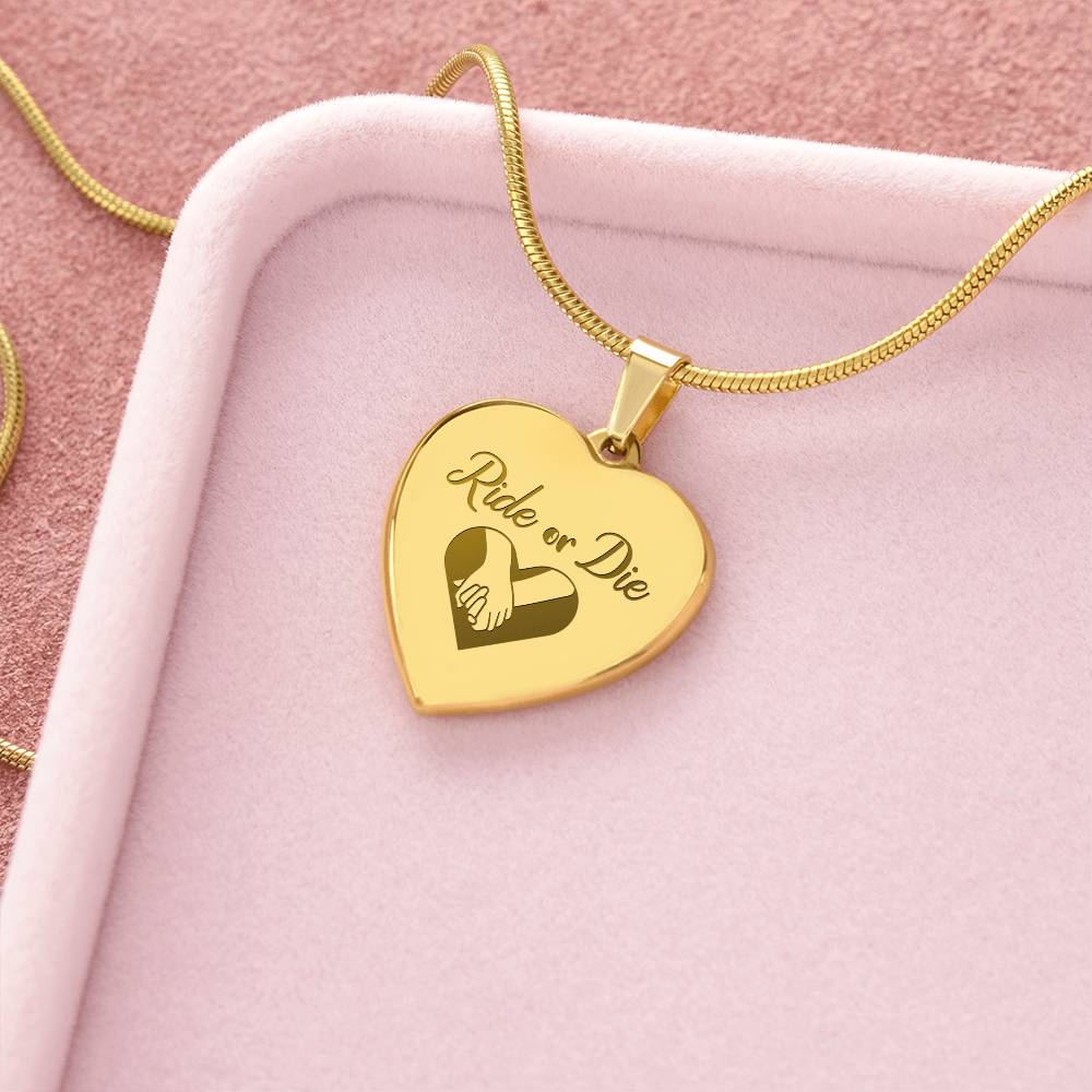 Ride Or Die Engraved Heart Necklace – Gift for Her